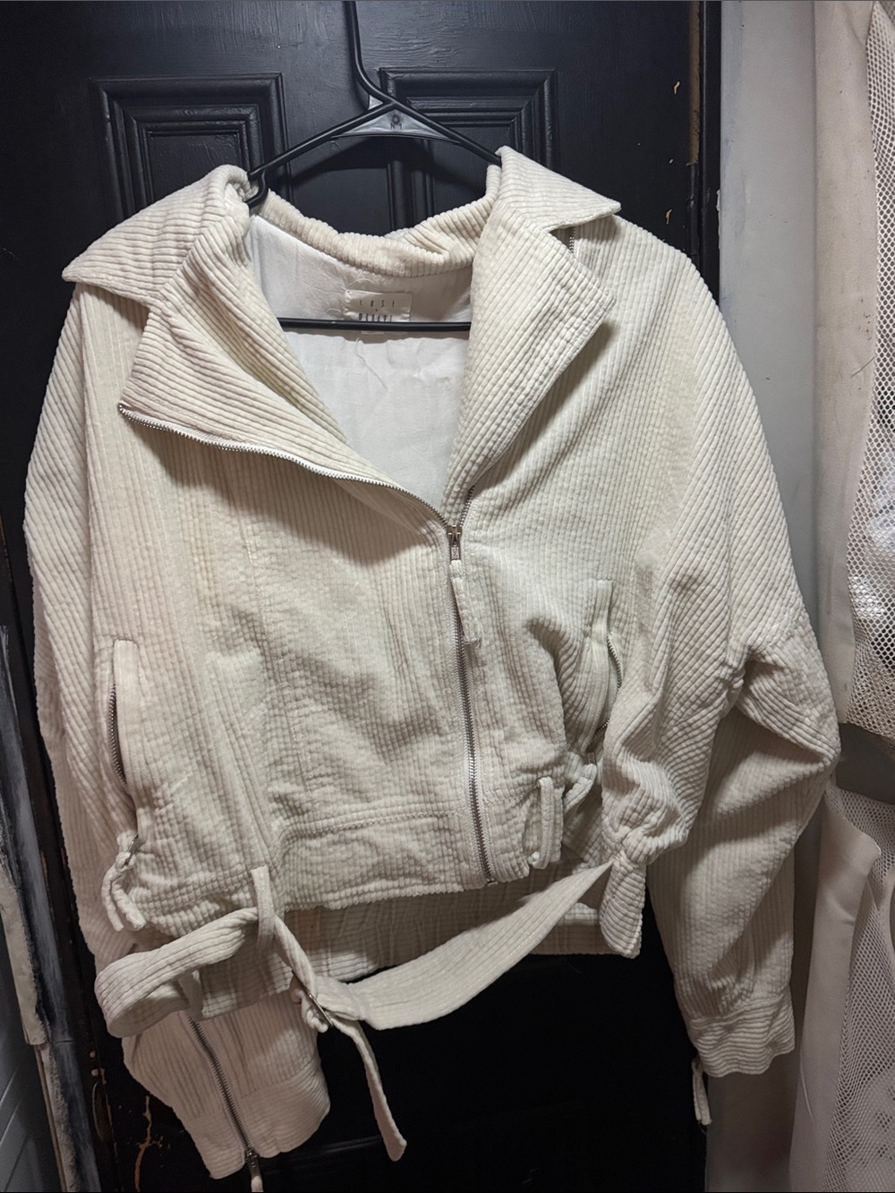 Lost + Wander Cream Corduroy Zip Bomber Jacket